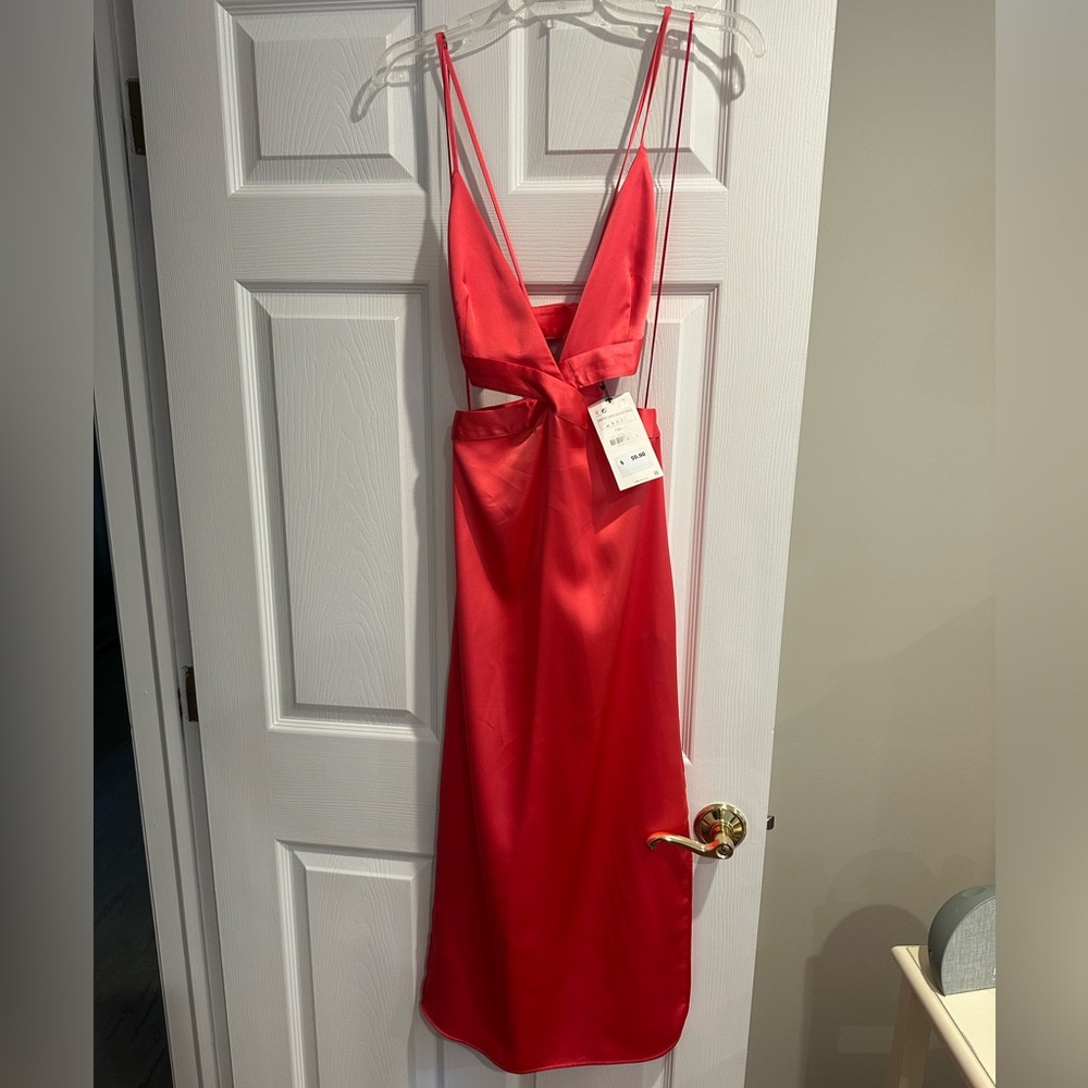Zara Vibrant Pink/Red Dress with Cut outs (never worn)